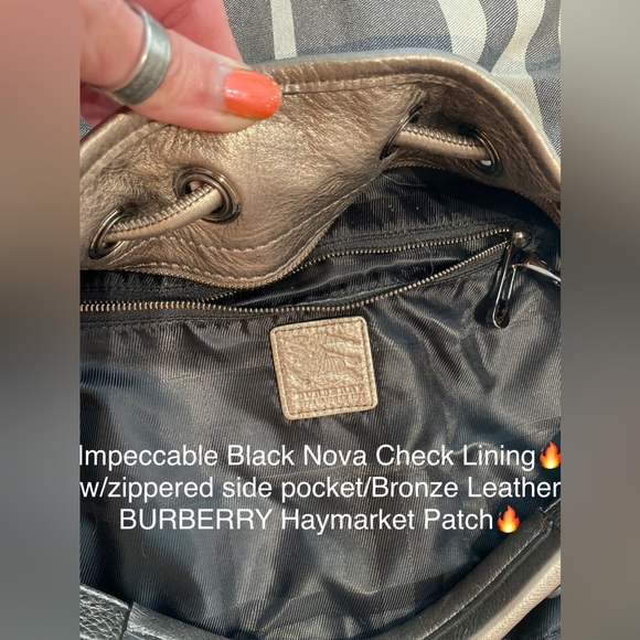 Burberry🔥NEW-Mega Check Leather/Canvas w/serial #/LUREX🔥Bronze Leather Bag👜🔥 - Picture 13 of 15
